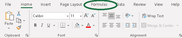 Locate the Formulas tab on the ribbon toolbar