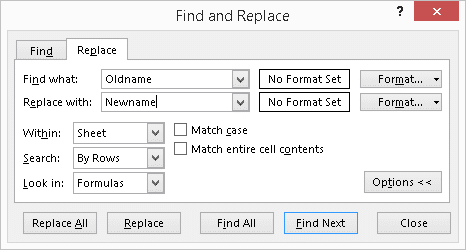 Find and replace dialog